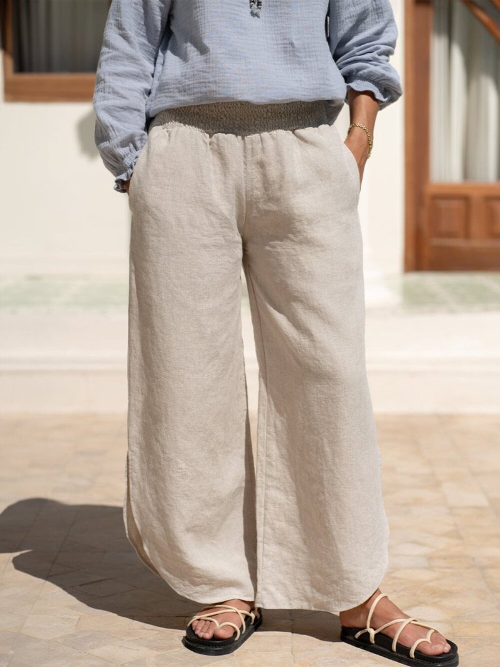 Nomad The Label Siena Linen Pants NWT Wide Leg Flax M